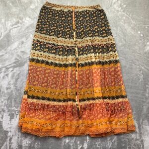 Lapis‎ Maxi Skirt Boho Floral Print Tiered Ruffle Lace Waist M Festive Party